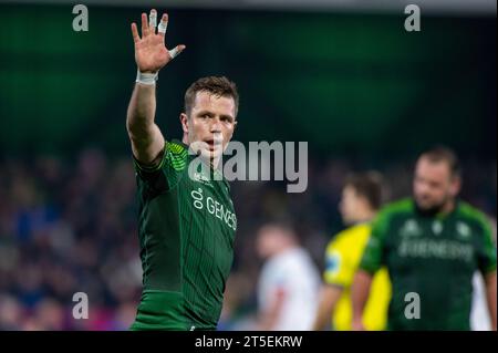 Galway, Irlanda. 5 novembre 2023. Jack Carty di Connacht durante lo United Rugby Championship Round 3 match tra Connacht Rugby e Ulster Rugby allo Sportsground di Galway, Irlanda, il 4 novembre 2023 (foto di Andrew SURMA/ Credit: SIPA USA/Alamy Live News Foto Stock