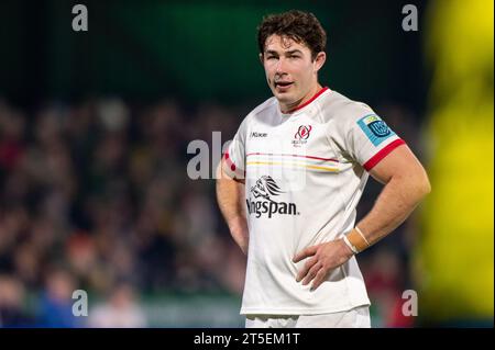 Galway, Irlanda. 5 novembre 2023. Tom Stewart dell'Ulster durante lo United Rugby Championship Round 3 match tra Connacht Rugby e Ulster Rugby allo Sportsground di Galway, Irlanda, il 4 novembre 2023 (foto di Andrew SURMA/ Credit: SIPA USA/Alamy Live News Foto Stock