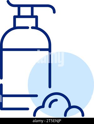 Shampoo professionale in bottiglia con schiuma. Icona Pixel Perfect Illustrazione Vettoriale
