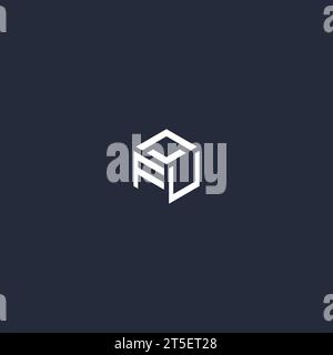 Ispirazione per il design iniziale del logo esagonale FU Illustrazione Vettoriale