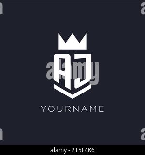 Logo AJ con scudo e corona, idee iniziali per il logo monogramma Illustrazione Vettoriale