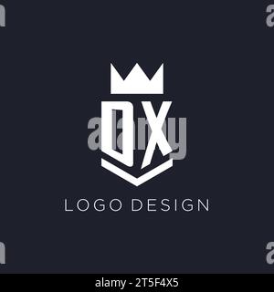 Logo DX con scudo e corona, idee di design del logo monogramma iniziale Illustrazione Vettoriale