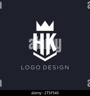 Logo HK con scudo e corona, idee iniziali per il logo monogramma Illustrazione Vettoriale