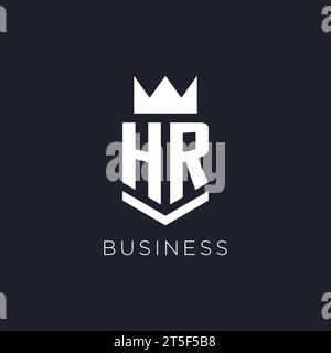 Logo HR con scudo e corona, idee di design del logo monogramma iniziale Illustrazione Vettoriale