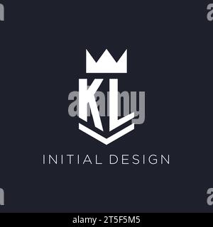 Logo KL con scudo e corona, idee iniziali per il logo monogramma Illustrazione Vettoriale