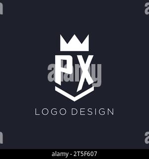 Logo PX con scudo e corona, idee iniziali per il design del logo monogramma Illustrazione Vettoriale
