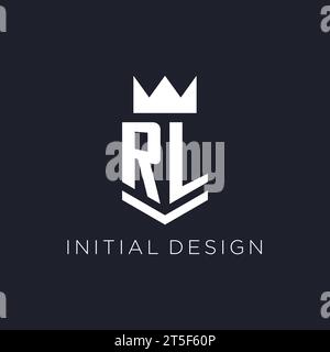 Logo RL con scudo e corona, idee iniziali per il design del logo monogramma Illustrazione Vettoriale