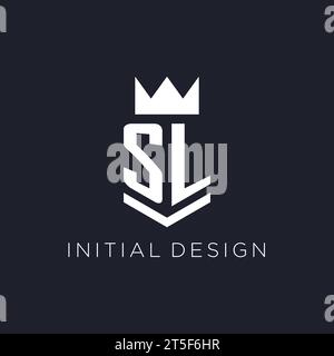 Logo SL con scudo e corona, idee di design del logo monogramma iniziale Illustrazione Vettoriale