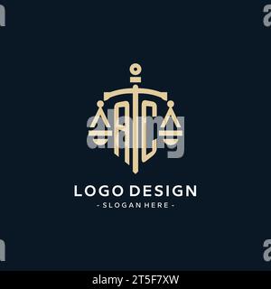 Logo iniziale AC con scala di icone di giustizia e scudo, stile elegante e lussuoso logo dello studio legale Illustrazione Vettoriale