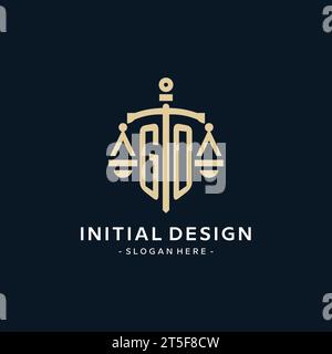 Logo iniziale GO con scala di icone di giustizia e scudo, stile elegante e lussuoso logo dello studio legale Illustrazione Vettoriale