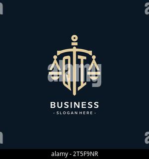 Logo iniziale QI con scala di giustizia e icona dello scudo, stile lussuoso ed elegante logo dello studio legale Illustrazione Vettoriale