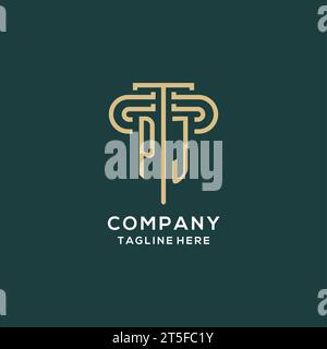 Logo PJ Pillar iniziale, elegante e lussuoso logo di uno studio legale con grafica vettoriale Illustrazione Vettoriale
