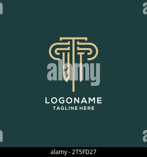 Logo iniziale VT Pillar, elegante e lussuoso logo di studio legale grafica vettoriale Illustrazione Vettoriale