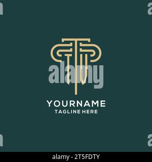 Logo iniziale del pilastro TV, elegante e lussuoso logo dello studio legale grafica vettoriale Illustrazione Vettoriale