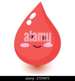 Carino felice sorridente sangue goccia personaggio cartone animato.Vector piatto doodle disegno icona cartone animato.isolato su sfondo bianco. Illustrazione Vettoriale