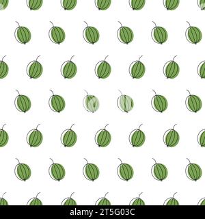 Le belle bacche sono sparse sullo sfondo bianco. Motivo senza cuciture con un uva spina in stile doodle. Disegnato con inchiostro. Texture a pois. Illustrazione Vettoriale