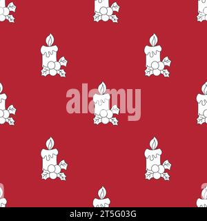 Modello di candele a fuoco natalizie decorate con foglie di holly. Personaggio dei cartoni animati. Illustrazione vettoriale. Profilo nero. Isolato su bac bianco Illustrazione Vettoriale