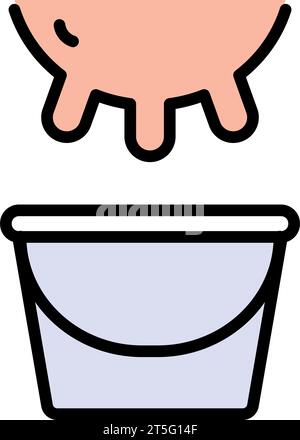 Icona della mammella e del secchiello del latte in stile colore per dispositivi mobili e Web. Mammelle mucche e secchio di icona piatta del latte, concetto di prodotti lattiero-caseari, cartello di mungitura della mucca Illustrazione Vettoriale