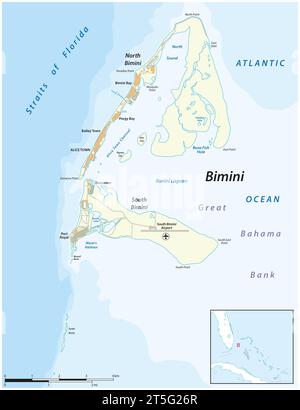 Mappa vettoriale dell'isola Bimini, Bahamas Foto Stock