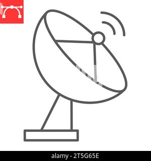 Icona linea parabola satellitare, comunicazione e radar, icona vettore segnale gps, grafica vettoriale, segno di contorno tratto modificabile, eps 10. Illustrazione Vettoriale