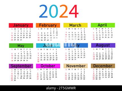 Calendario per l'illustrazione vettoriale 2024 Illustrazione Vettoriale