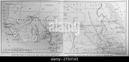 Mappa del 1934 che mostra la prima spedizione transeuropea in moto dalla Guinea al Mar Rosso. Geografico nazionale gennaio 1934 Foto Stock