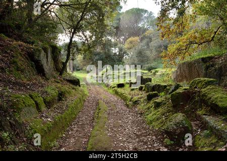 Necropoli della Banditaccia, necropoli etrusca, Cerveteri, Lazio, Italia Foto Stock