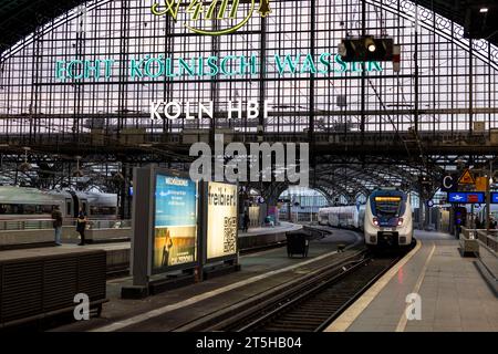 Colonia, Germania. 5 novembre 2023. Piattaforme vuote dopo la sospensione dei servizi ferroviari la domenica pomeriggio. La stazione centrale di Colonia è chiusa al traffico regionale e a lunga distanza a causa di lavori di costruzione. La chiusura è prevista fino alle 5,00 di lunedì. Credito: Christoph Reichwein/dpa/Alamy Live News Foto Stock