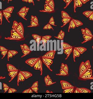 Sfondo vettoriale senza cuciture con farfalla rossa Illustrazione Vettoriale