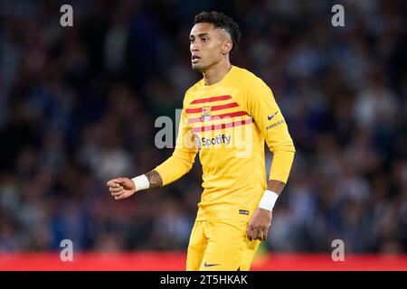 San Sebastian, Spagna. 4 novembre 2023. Inigo Martinez del FC Barcelona durante la partita di la Liga EA Sports tra Real Sociedad e FC Barcelona ha giocato al reale Arena Stadium il 4 novembre 2023 a San Sebastian, in Spagna. (Foto di Cesar Ortiz/PRESSINPHOTO) crediti: PRESSINPHOTO SPORTS AGENCY/Alamy Live News Foto Stock