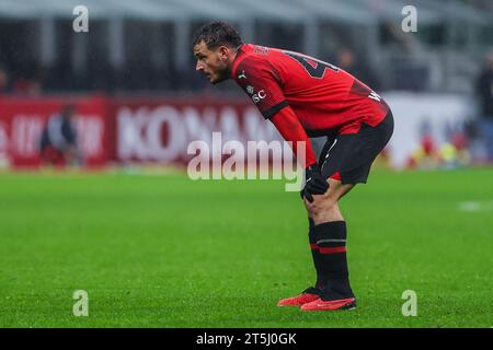 Milano, Italia. 4 novembre 2023. Alessandro Florenzi dell'AC Milan ha visto durante la partita di serie A del 2023-24 tra l'AC Milan e l'Udinese calcio allo Stadio San Siro. Punteggio finale; Udinese calcio 1 : 0 AC Milan. (Foto di Fabrizio Carabelli/SOPA Images/Sipa USA) credito: SIPA USA/Alamy Live News Foto Stock