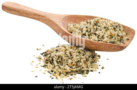 Semi di canapa sbucciati pieni di ingredienti nutrienti Foto Stock