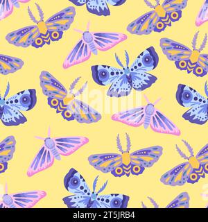 Modello senza cuciture con graziose farfalle e falene semplici. Illustrazione disegnata a mano. Illustrazione Vettoriale