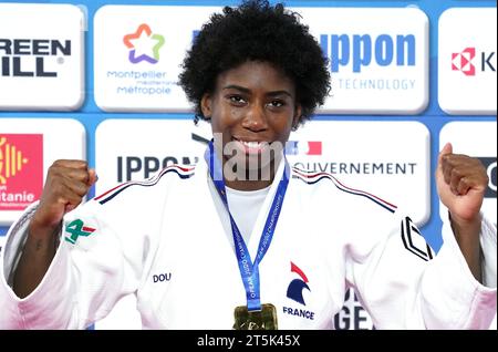 Marie Eve Gahie (fra) vince la cerimonia finale femminile di -70 kg durante i Campionati europei di Judo Seniors il 4 novembre 2023 nella Sud de France Arena Montpellier, Francia crediti: SCS/Soenar Chamid/AFLO/Alamy Live News Foto Stock