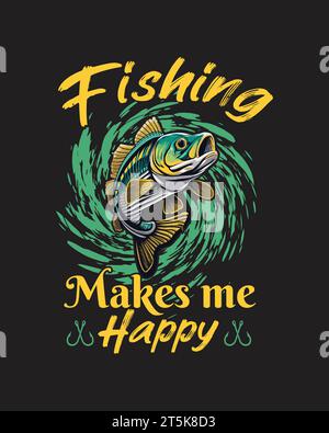 T-Shirt Design per la pesca, tee art vettoriali per la pesca Illustrazione Vettoriale