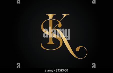 Design con logo monogramma Luxury iniziale SK o KS con lettera di testo Illustrazione Vettoriale