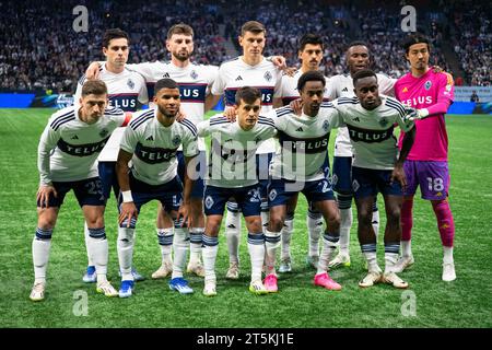 Vancouver, Canada. 5 novembre 2023. Vancouver, Columbia Britannica, Canada, 5 novembre 2023: La formazione iniziale del Vancouver Whitecaps FC posa per le foto prima della Major League Soccer Playoffs Round 1 partita 2 tra Vancouver Whitecaps FC e Los Angeles FC al BC Place Stadium di Vancouver, British Columbia, Canada (SOLO USO EDITORIALE). (Amy Elle/SPP) credito: SPP Sport Press Photo. /Alamy Live News Foto Stock