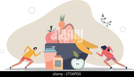 Nutrizione sportiva e stile di vita attivo menu di alimentazione sana.dieta alimentare per dimagrire, crescita muscolare palestra o energia fitness con verdure, carne e frutta Illustrazione Vettoriale
