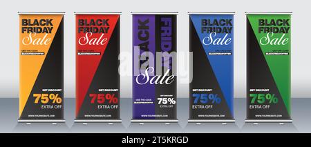Banner verticale roll-up Design per aziende e pubblicità, illustrazione vettoriale Illustrazione Vettoriale