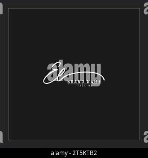 Logo EL iniziale di lusso monogramma di scrittura a mano firmato isolato su sfondo nero Illustrazione Vettoriale