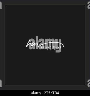 Logo HM iniziale Luxury monogramma firma scritta a mano isolato su sfondo nero Illustrazione Vettoriale