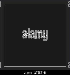 Logo IU iniziale Luxury iniziali monogramma di scrittura a mano firmato isolato su sfondo nero Illustrazione Vettoriale