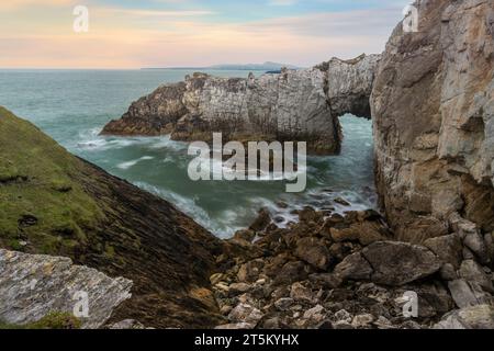 Iconici porticcioli marini a Rhoscolyn, Galles. Foto Stock