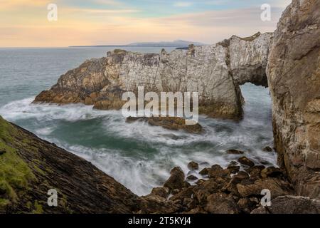 Iconici porticcioli marini a Rhoscolyn, Galles. Foto Stock