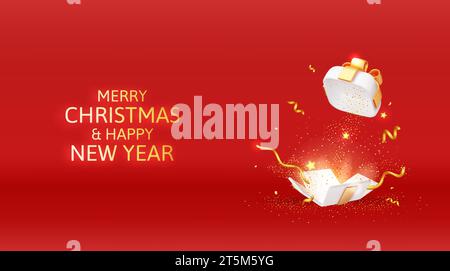 Confezione regalo 3D con Falling Confetti. Illustrazione Vettoriale