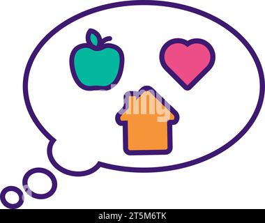 Bella bolla da sogno di pappagallo senza casa. Pappagallo tropicale senza casa aspetta aiuto del proprietario. Animali domestici e cura degli animali. Illustrazione del cartone animato vettoriale con tratti spessi Illustrazione Vettoriale