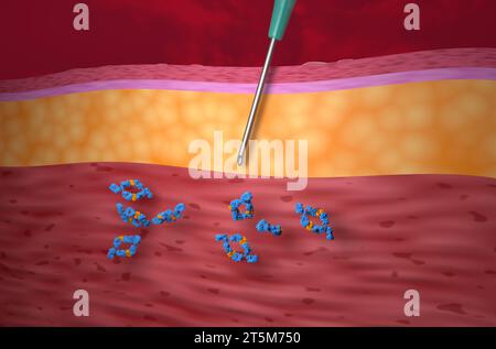 Trattamento con anticorpi monoclonali (adalimumab) - vista primo piano illustrazione 3d. Foto Stock
