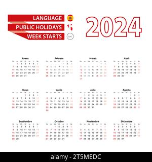 Calendario 2024 in lingua spagnola con giorni festivi il paese del Perù nell’anno 2024. La settimana inizia dalla domenica. Illustrazione vettoriale. Illustrazione Vettoriale