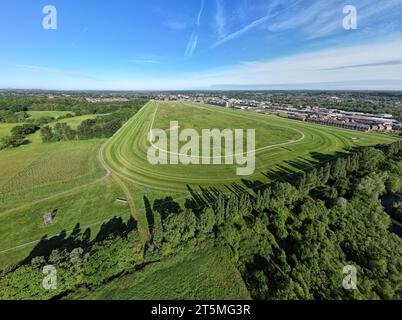 Vista aerea grandangolare dell'ippodromo di Newbury Foto Stock