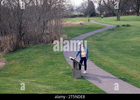 Cartello interpretativo sul percorso autoguidato, Whitman Mission National Historic Site, Washington Foto Stock